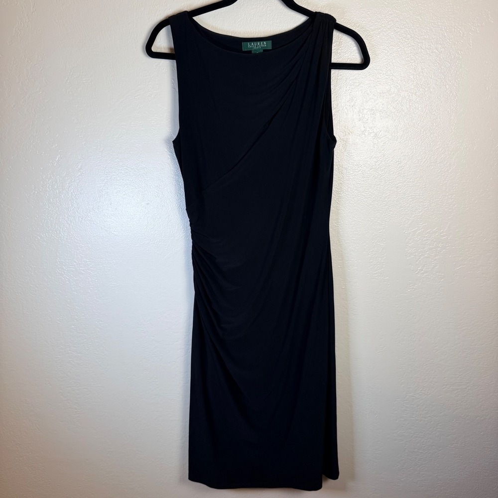 Ralph Lauren Women's 10 Black Ruched Sheath Dress Chic Elegant Classic LBD